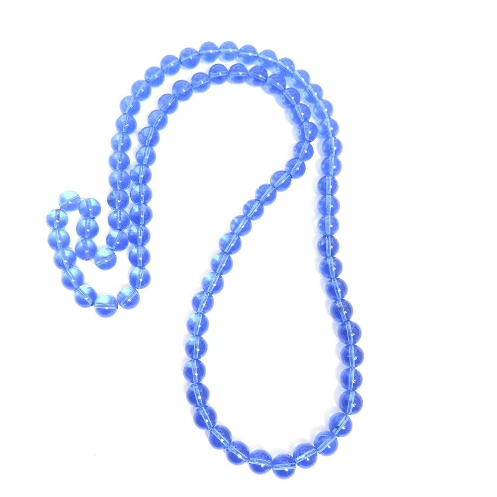 Vintage Cobalt Blue Glass Round Bead Strand Necklace 32 Inch Continuous Loop